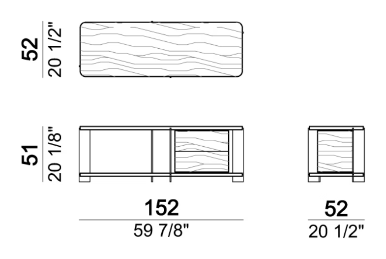 Wall Street Desk by Arketipo, size drawing: Console chest of drawers