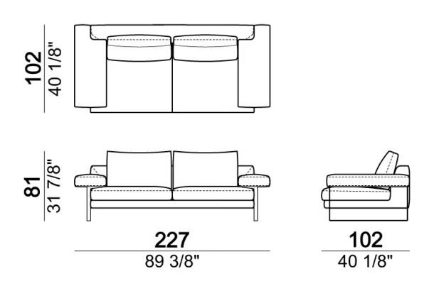Ego Sofa by Arketipo, size drawing: Sofa