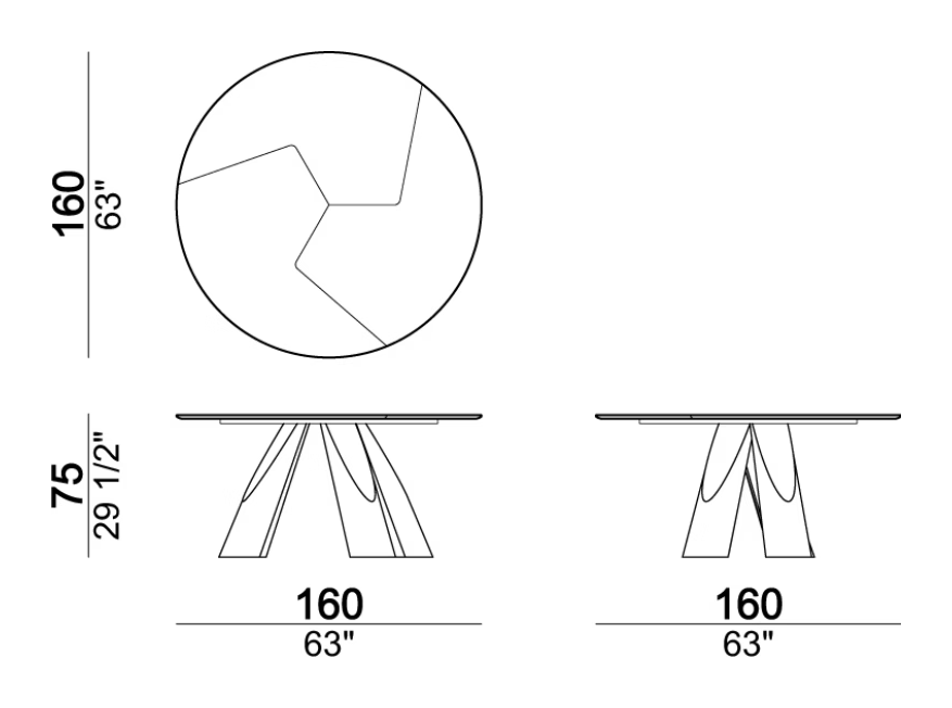 Prince Dining Table by Arketipo, size drawing: Dining table