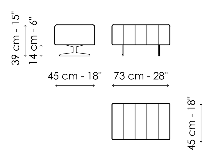 Mark Ottoman & Bench by Bonaldo, size drawing: Pouf 73x45