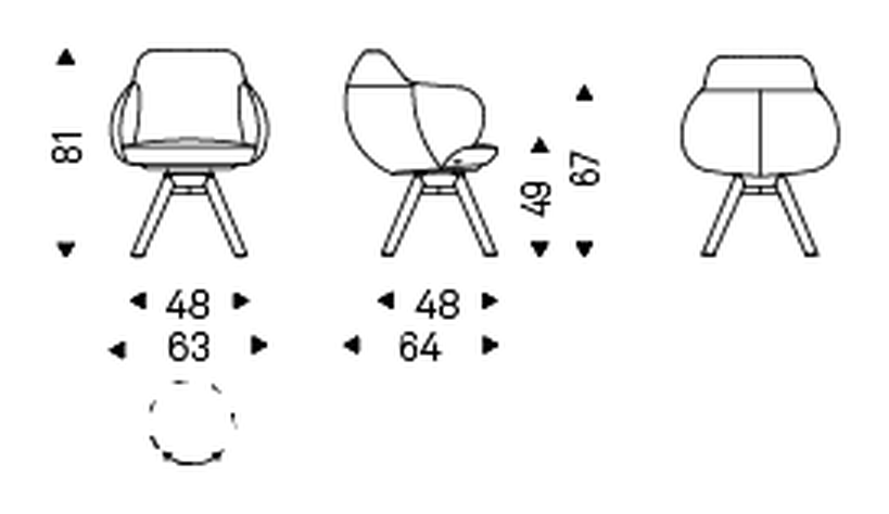 Bombè Swivel Chair by Cattelan Italia, size drawing