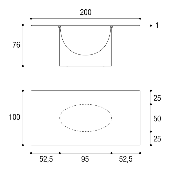 U Dining Table by Lago, size drawing: 2490G · 2490X