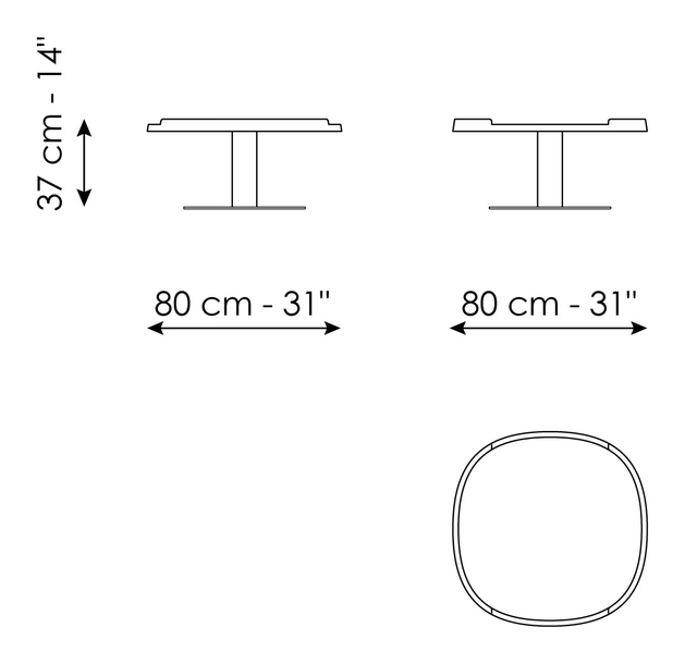 Gem Coffee Table by Bonaldo, size drawing: Gem medium