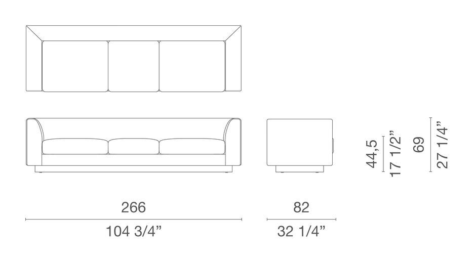 Elan 23 Sofa by Cappellini, size drawing: EVE5
