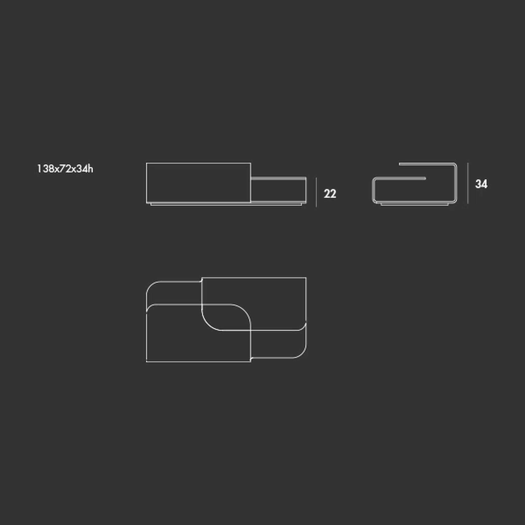 Hug Coffee Table by Sovet, size drawing