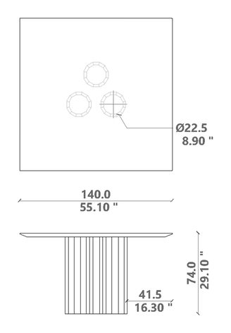 Salinas Dining Table by Talenti, size drawing: 140 × 140