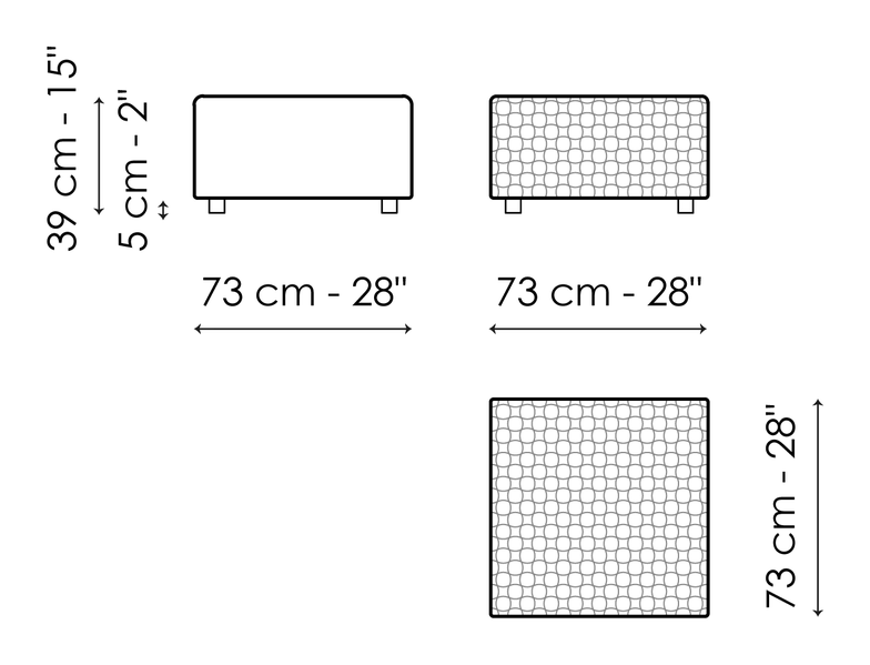 Intrecci Ottoman & Bench by Bonaldo, size drawing: Pouf 73x73