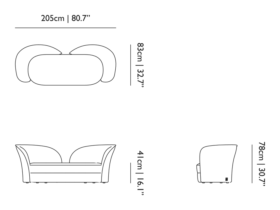 Aldora Sofa by Moooi, size drawing