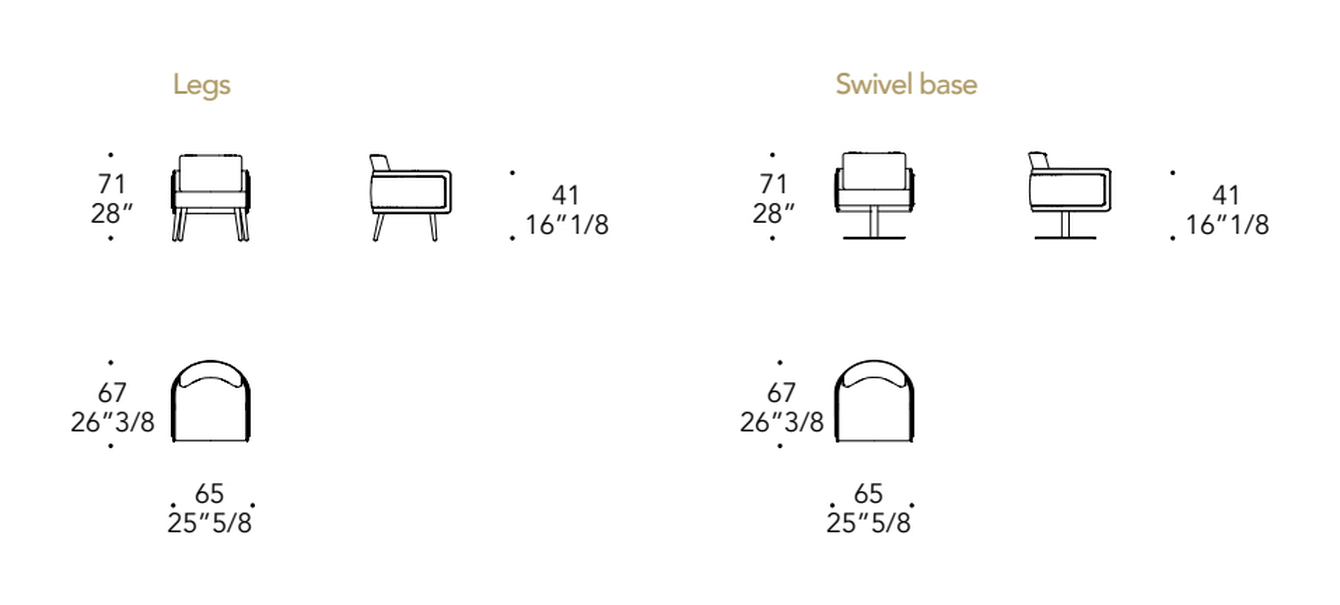 Amet Poltrona Armchair by Reflex, size drawing