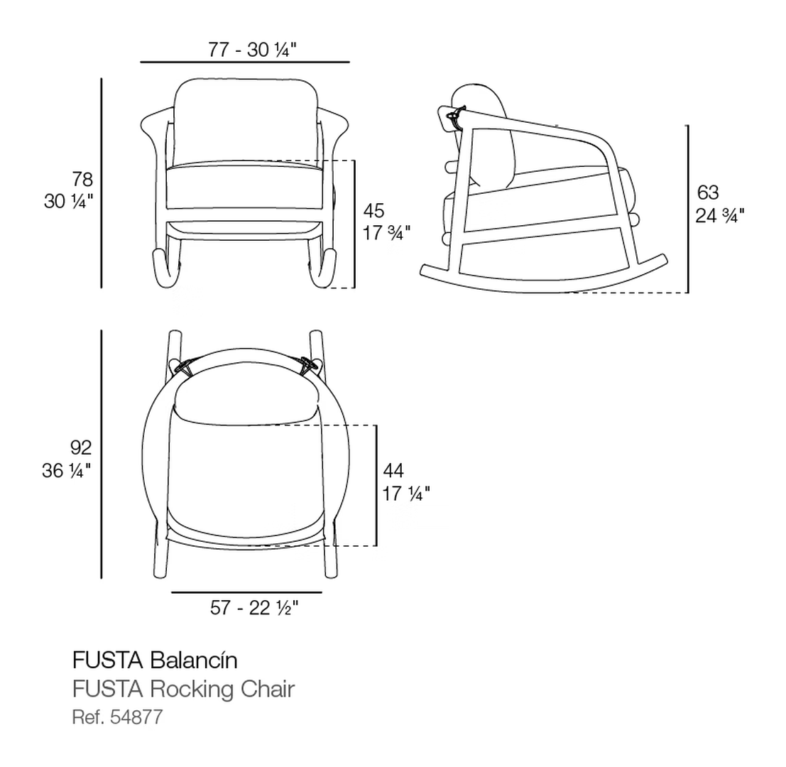 Fusta Rocking Lounge Chair by Vondom, size drawing