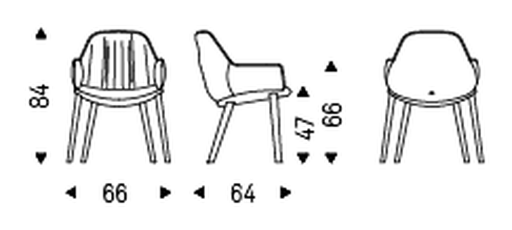 Scarlett Wood Armchair by Cattelan Italia, size drawing
