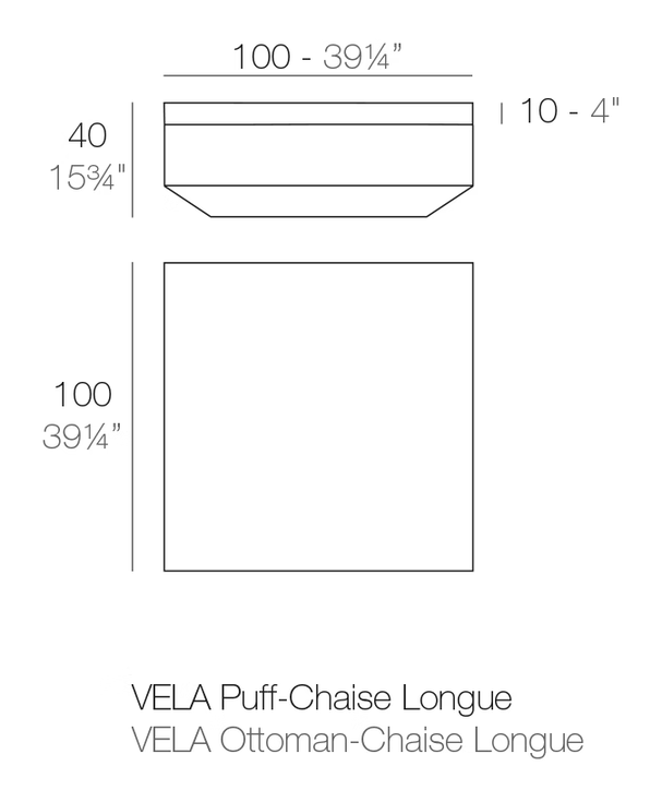 Vela Square Ottoman by Vondom, size drawing