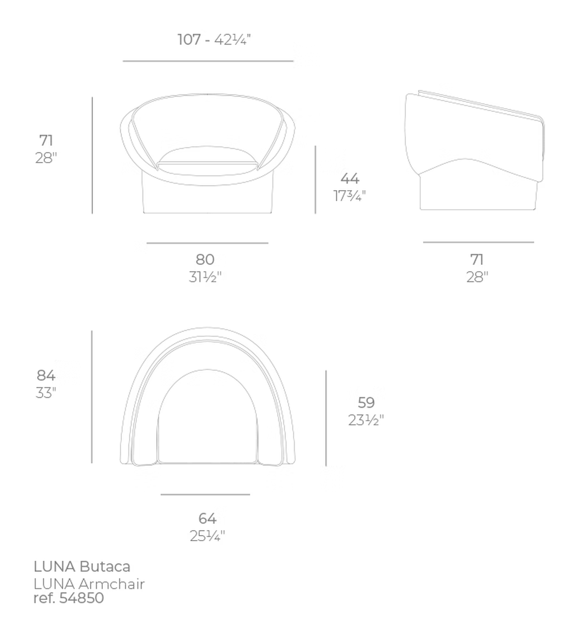 Luna Lounge Chair by Vondom, size drawing