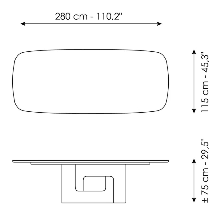 Liaison Dining Table by Bonaldo, size drawing: Liaison 280
