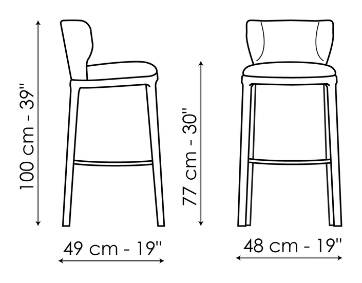 Joy Too Stool by Bonaldo, size drawing: Joy too H 77