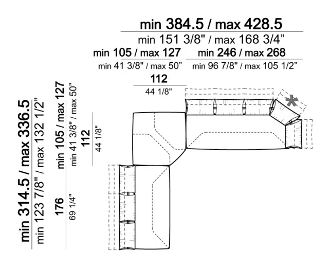 Smooth Operator Sofa by Arketipo, size drawing: Composition G
