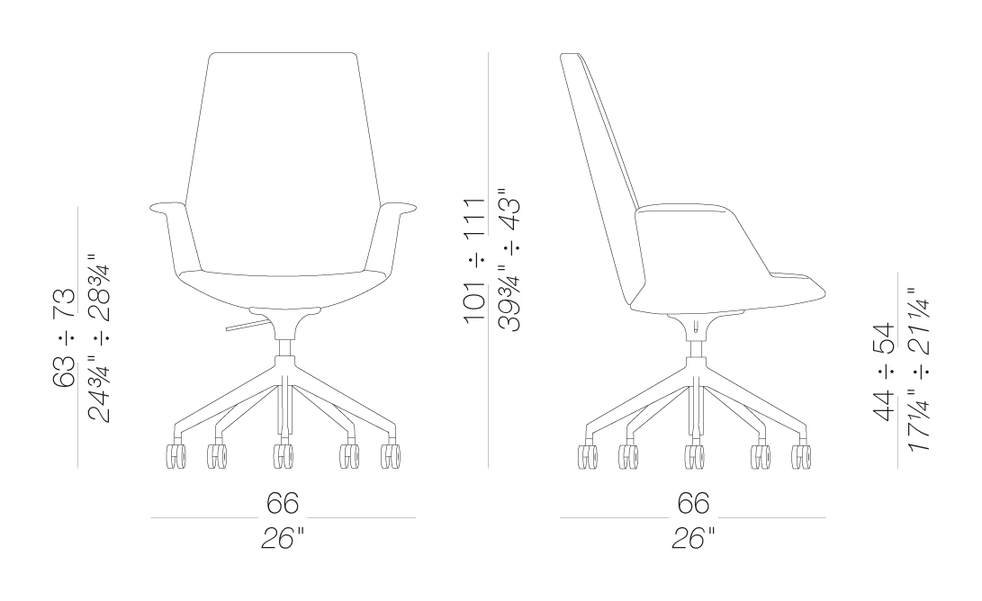 Uno S243 Chair by LaPalma, size drawing