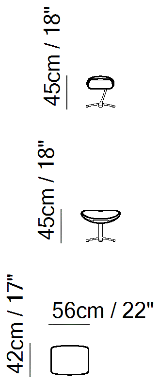 Re-Vive Wing Back Recliner by Natuzzi Italia: Re-Vive footrest, outline drawing with sizes