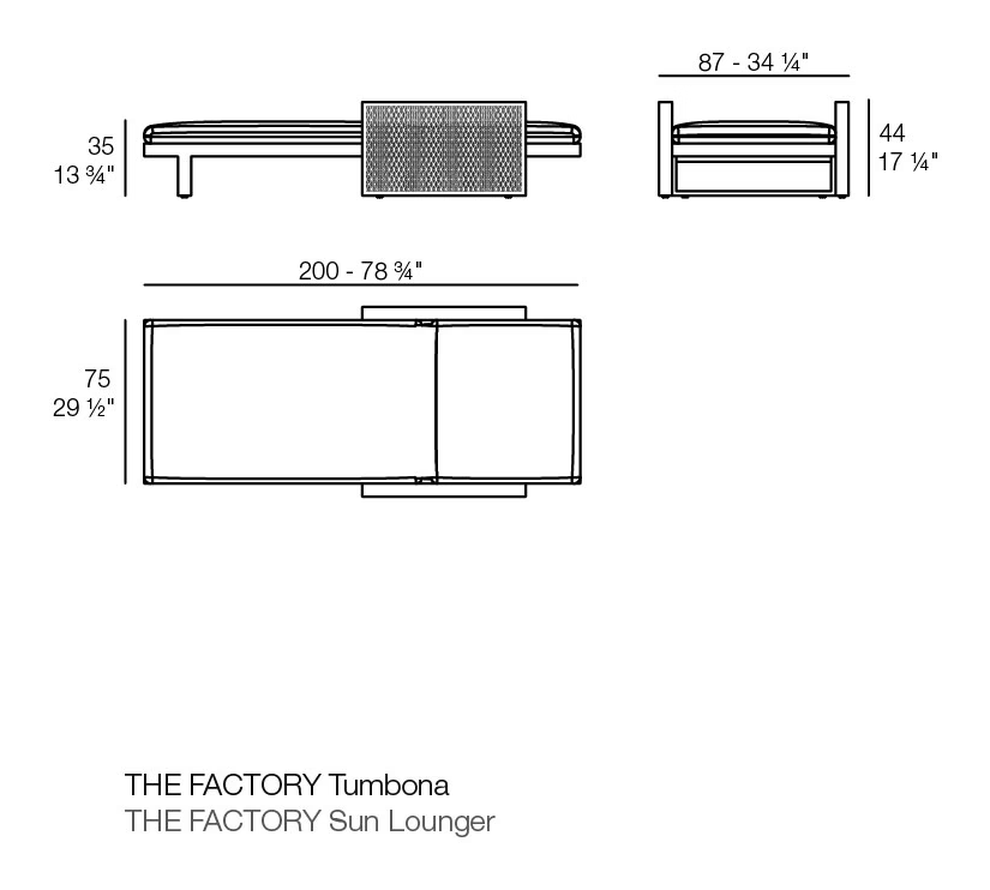 The Factory Sun Lounger by Vondom, size drawing