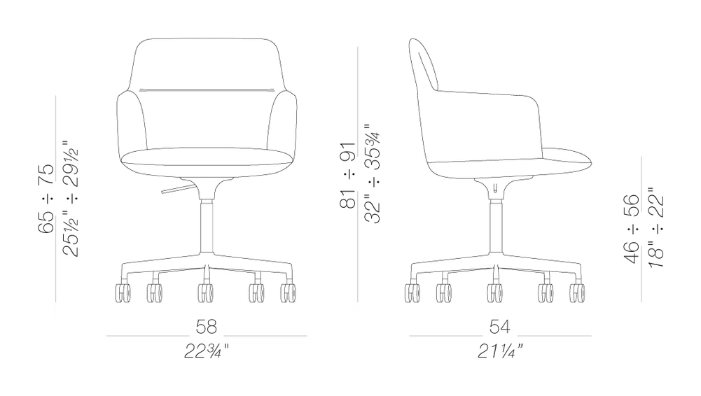 Foil S595 Armchair by LaPalma, size drawing