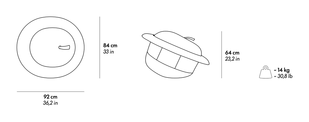 Magritta Armchair by Gufram, size drawing