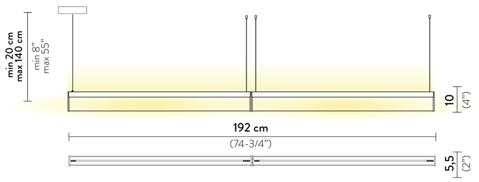 Modula Pendant Lamp by Slamp, size drawing: Modula Suspension Double