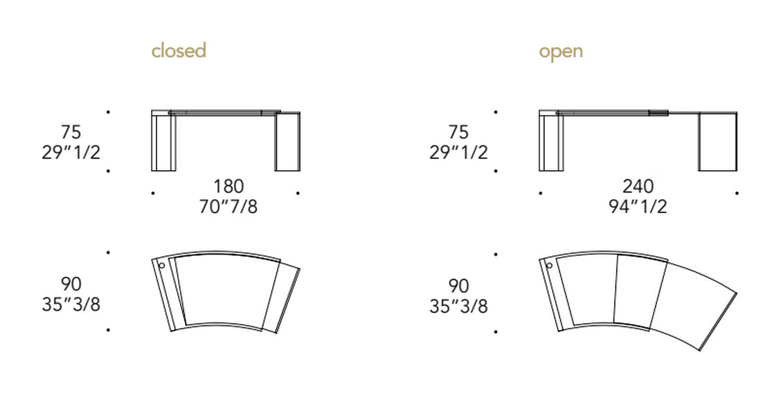Pegaso Desk by Reflex, size drawing