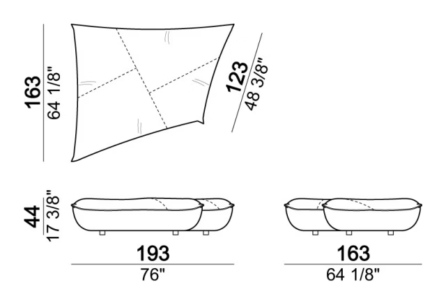Night Fever Sofa by Arketipo, size drawing: Seat unit B2