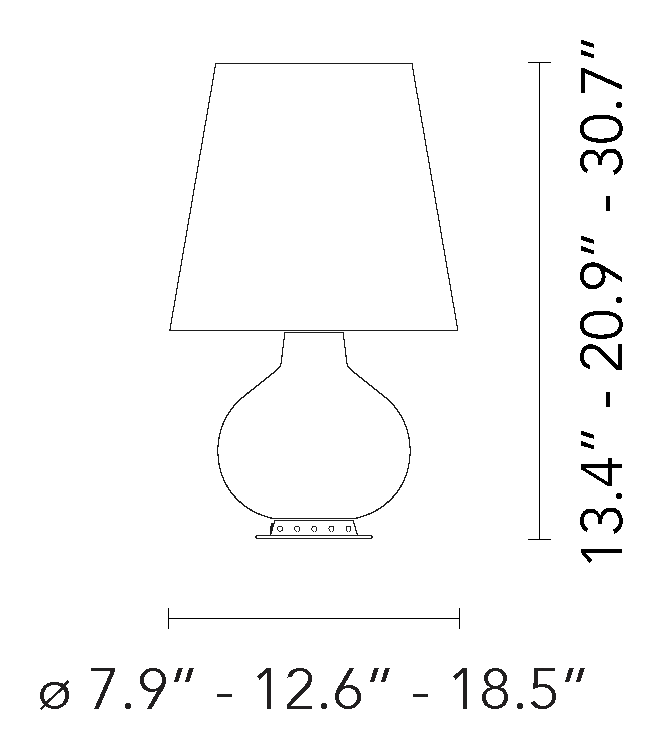 Fontana 1853 Table Lamp by Fontana Arte, size drawing