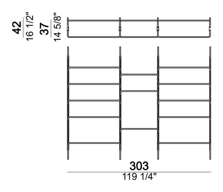 Roxanne Bookcase by Arketipo, size drawing: Wall bookshelf 4-02W