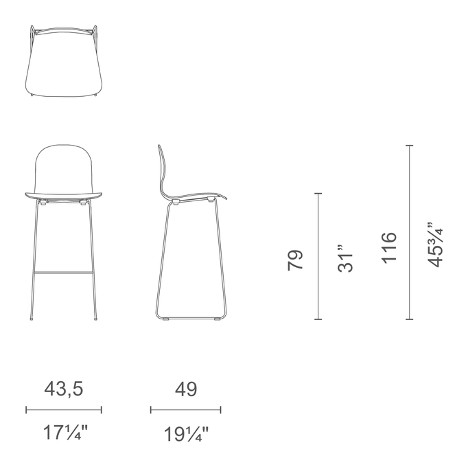 Tate Color Stool by Cappellini, size drawing: TC_32