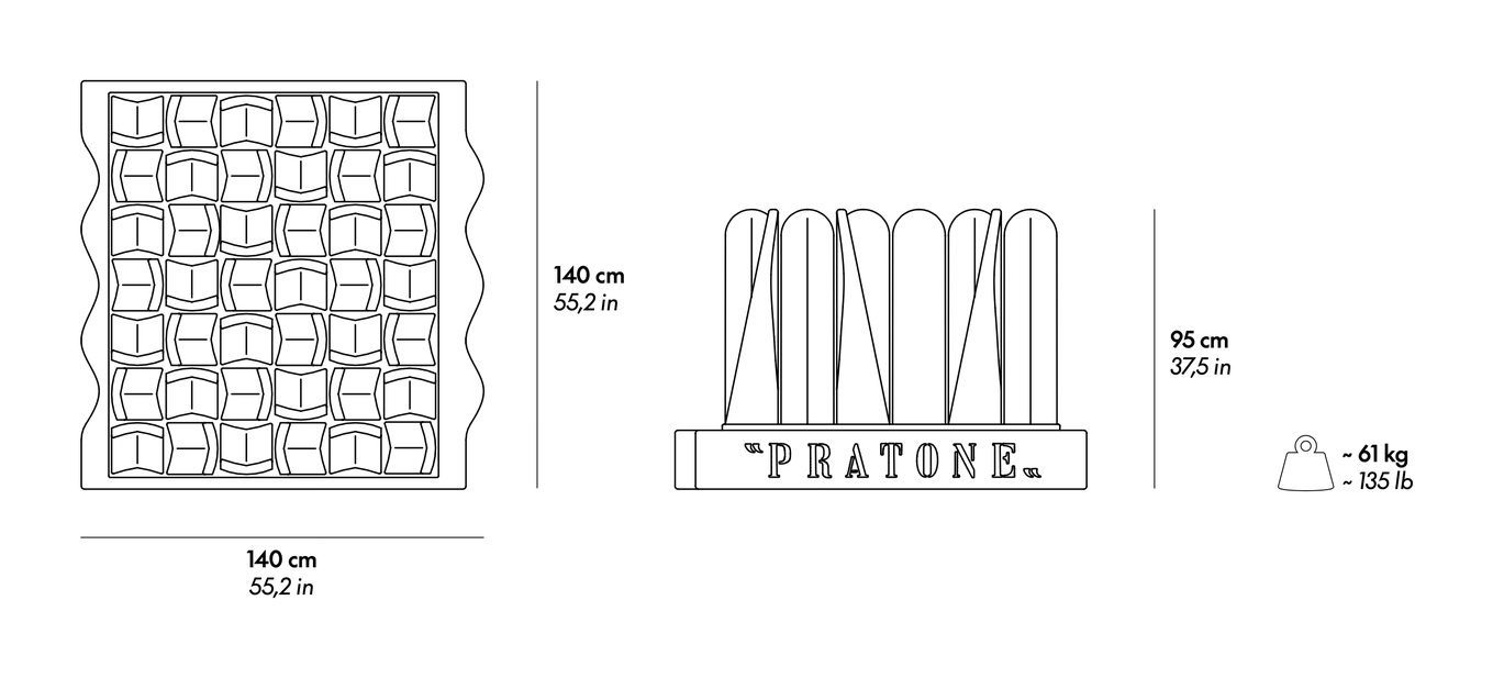 Pratone Seat by Gufram, size drawing