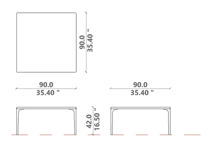 Soul Coffee Table by Talenti, size drawing: 90 × 90 × H 42