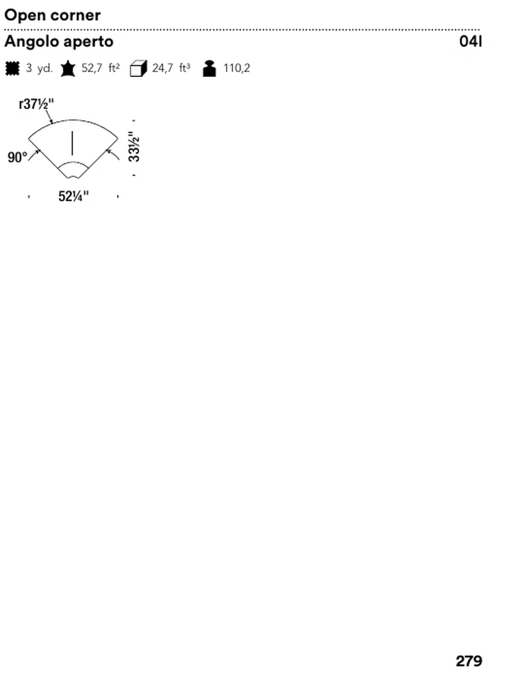 Serpentine Seating System by Moroso, size drawing: Open corner