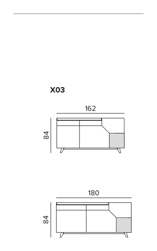 Remix Sideboard by Tomasella, size drawing: Configuration X03