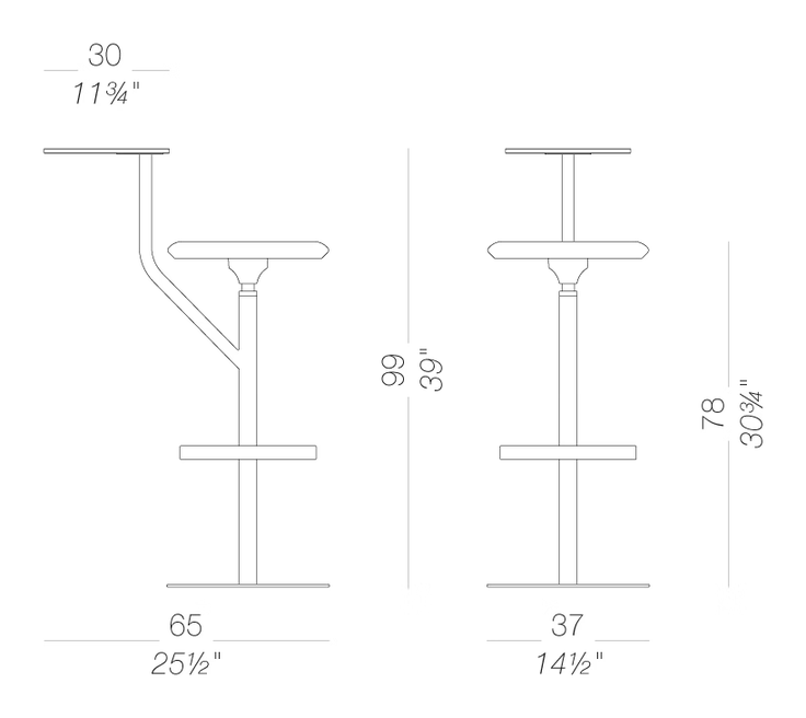 Aaron S444 Stool by LaPalma, size drawing