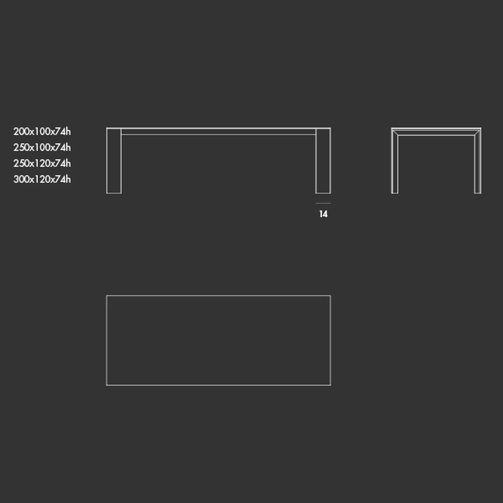 Toronto Table by Sovet, size drawing