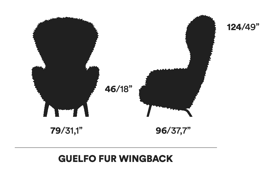 Guelfo Fur Wingback Chair by Opinion Ciatti, size drawing: GUELFO FUR WINGBACK