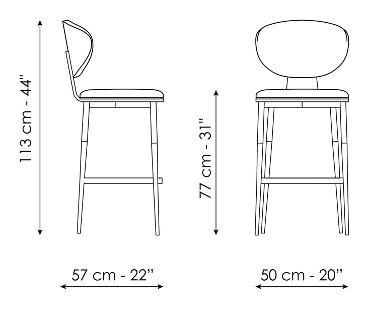 Olos Too Stool by Bonaldo, size drawing: Olos too H 77