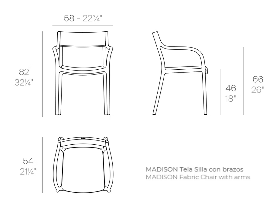 Madison Upholstered Chair by Vondom, size drawing