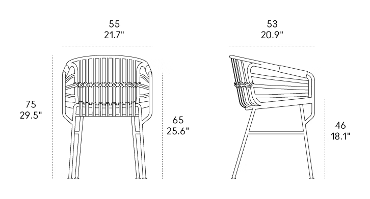 Raphia Aluminum Chair by Casamania, size drawing