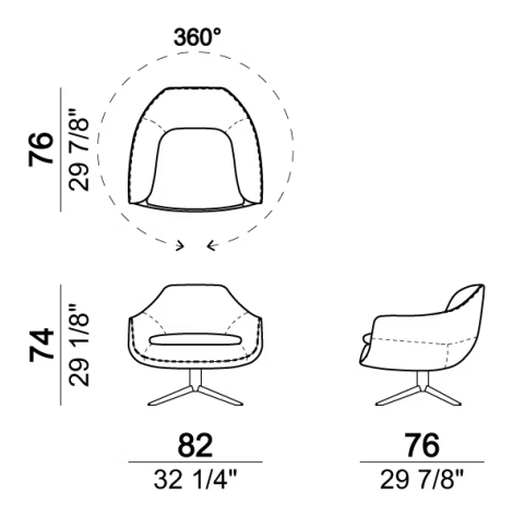 Bond Armchair by Arketipo, size drawing: Swivel armchair
