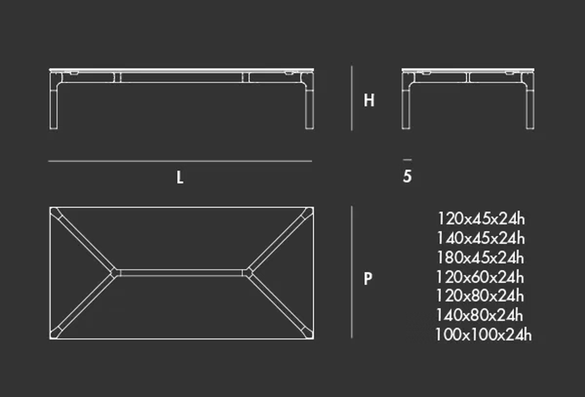 Bone Coffee Table by Sovet, size drawing: H24