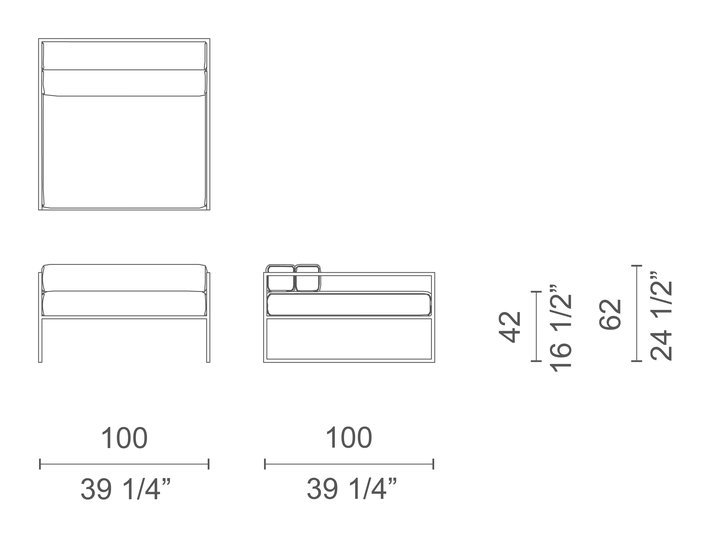 Fronzoni '64 Armchair by Cappellini, size drawing