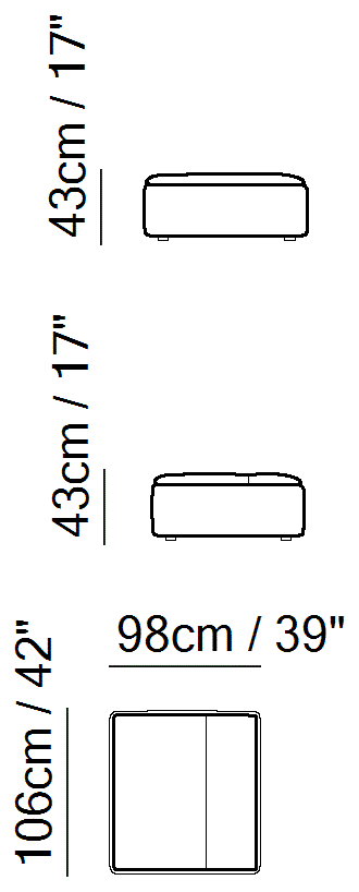 Amama Sectional by Natuzzi Italia: Pouf, outline drawing with sizes