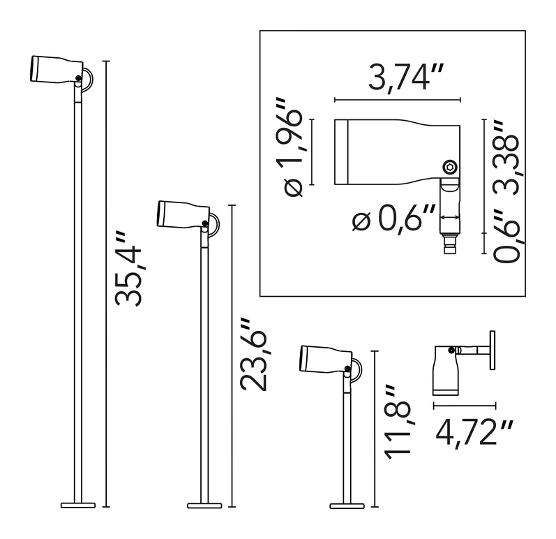 Landlord Spot Ø50 Spotlight by Flos, size drawing