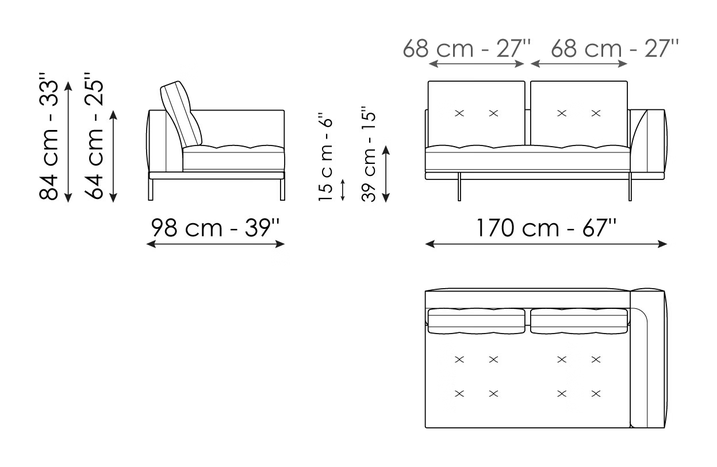 Maximilian Sofa by Bonaldo, size drawing 6