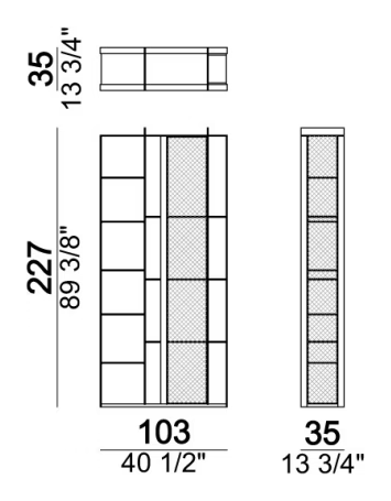 Electra Bookcase by Arketipo, size drawing