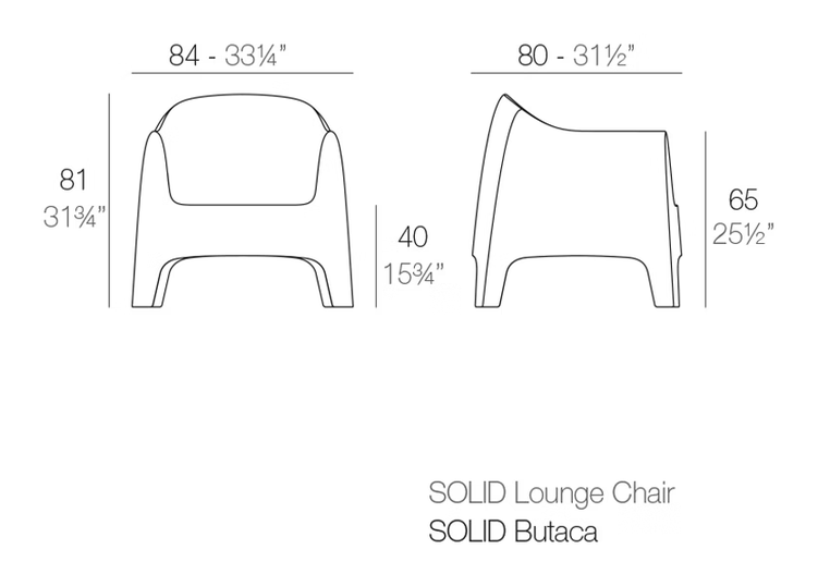 Solid Lounge Chair by Vondom, size drawing