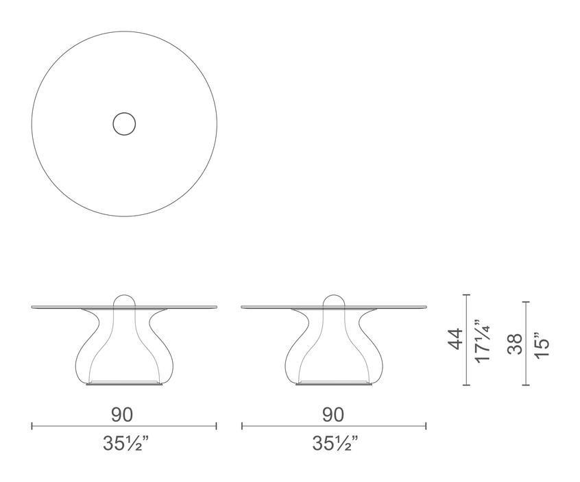 Miya Side Table by Cappellini, size drawing: MIY2